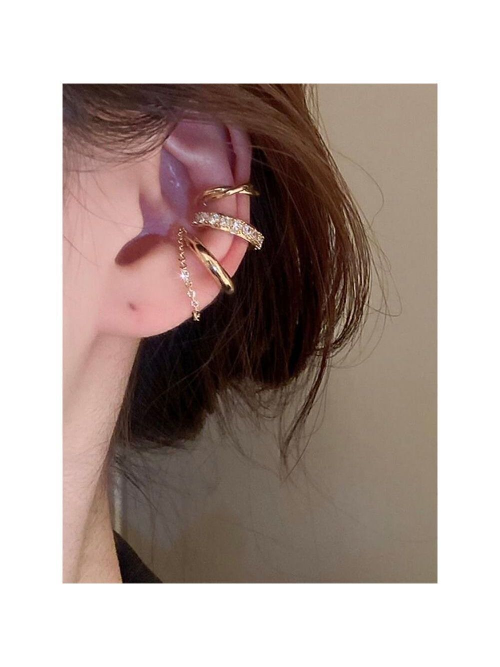Non Piercing 3 Pieces Cuff Earrings Fashion Style Inlaid Diamond Cubic Zirconia